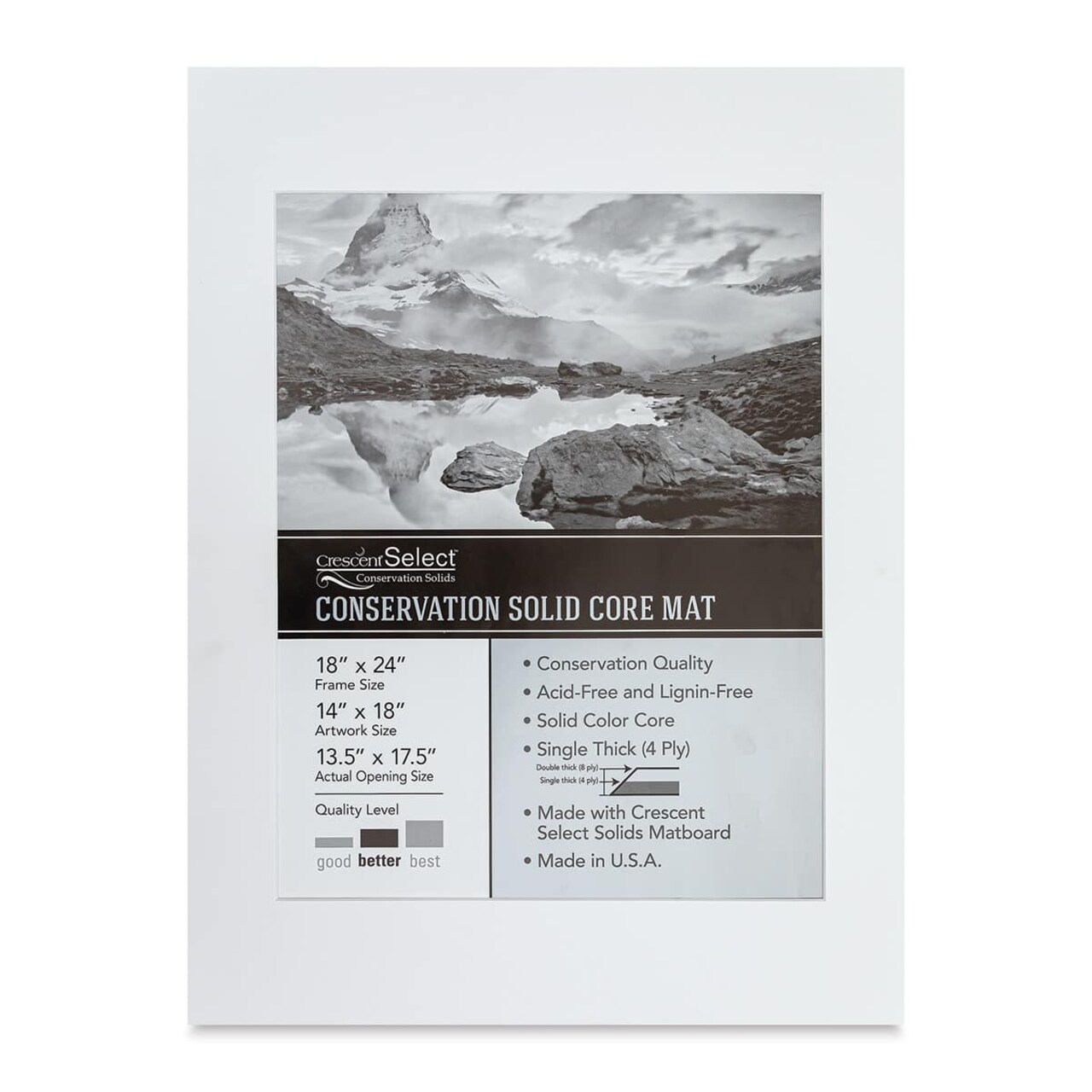 Crescent Select Conservation Solids Pre-Cut Mat - Vivid White, 4 ply, 18" x 24"